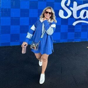 Eesome Blue and White Striped oversized polo top